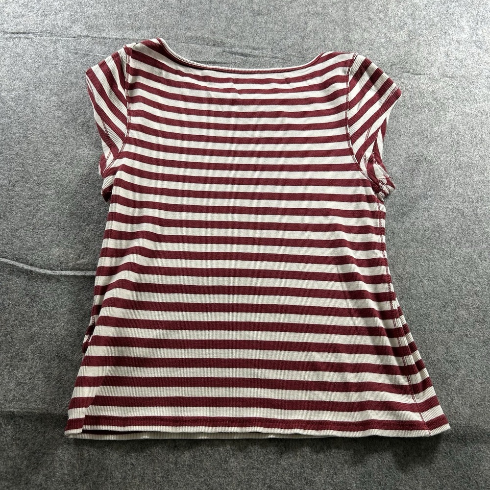 Polo Anthropologie Top Womens Large Envelope Tee Ribbed Striped Red White - Picture 5 of 7